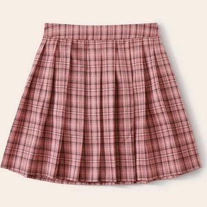 SHEIN Pink Plaid Skater Skirt